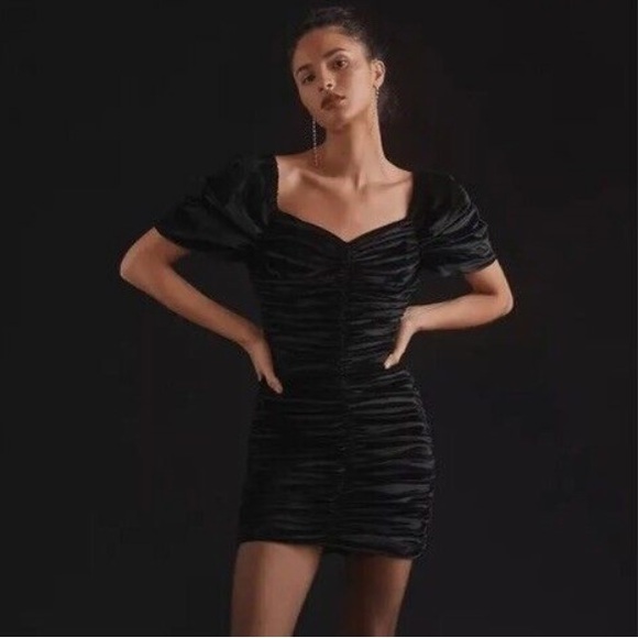 NWT Anthropologie Hutch Black Velvet Ruched Puff Sleeve Mini Dress size 10 - Picture 4 of 16